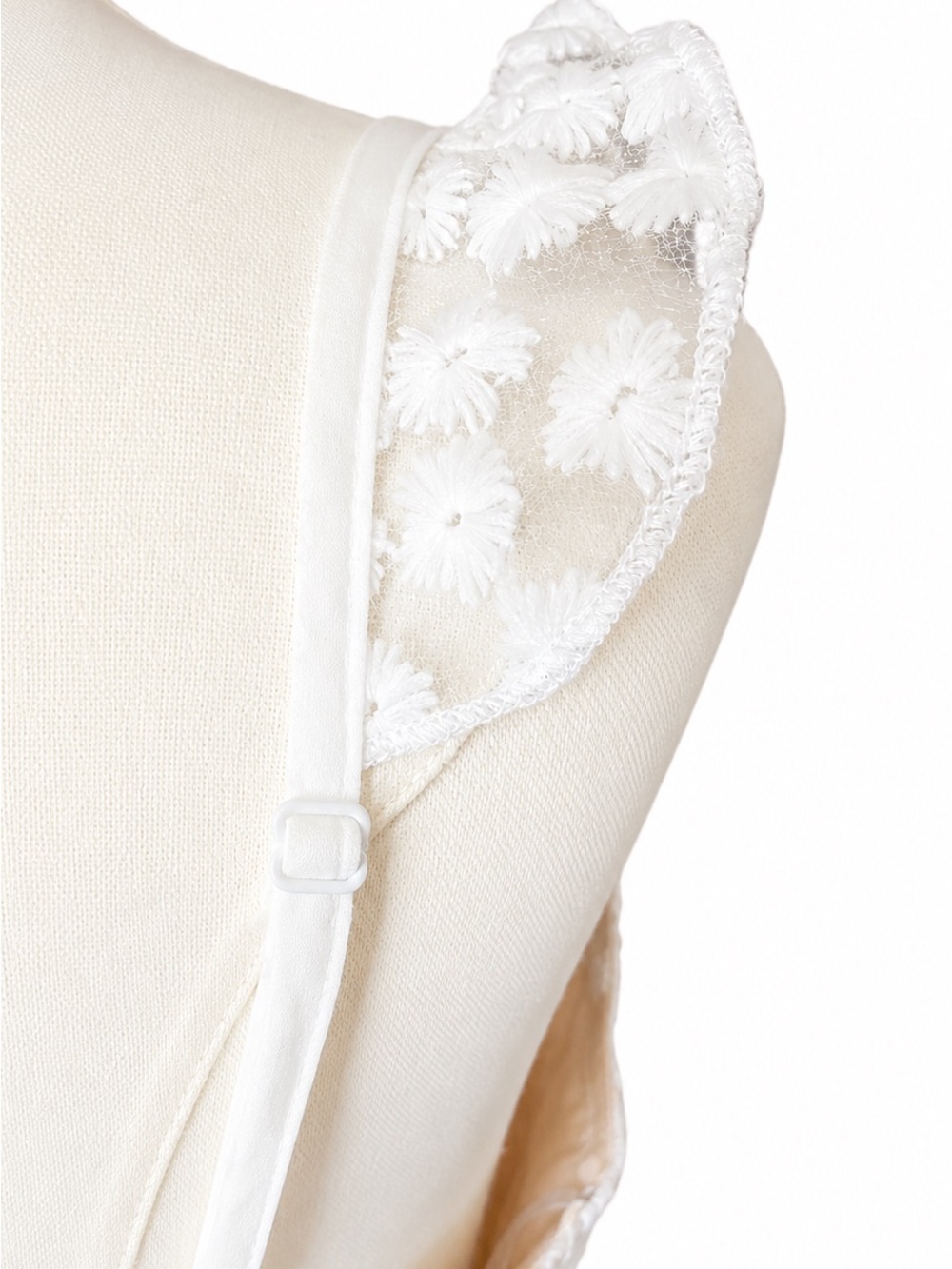 Lulu's White Daisy Lace Mini Dress Floral Embroidered Sheer Overlay Ruffe Straps - Picture 6 of 9